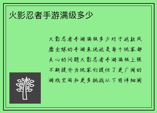 火影忍者手游满级多少